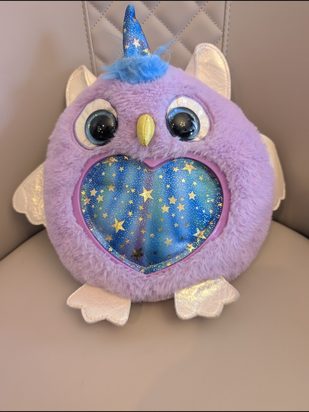 Plush Purple Owl with Starry Heart Window